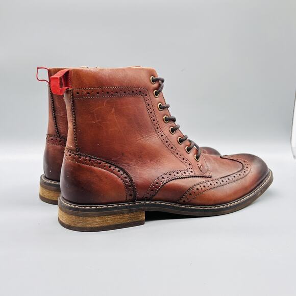 Vionic Boots Mens 10.5 Brown Leather Wesley Combat Brogue Ankle Zip Lace Up main image 4